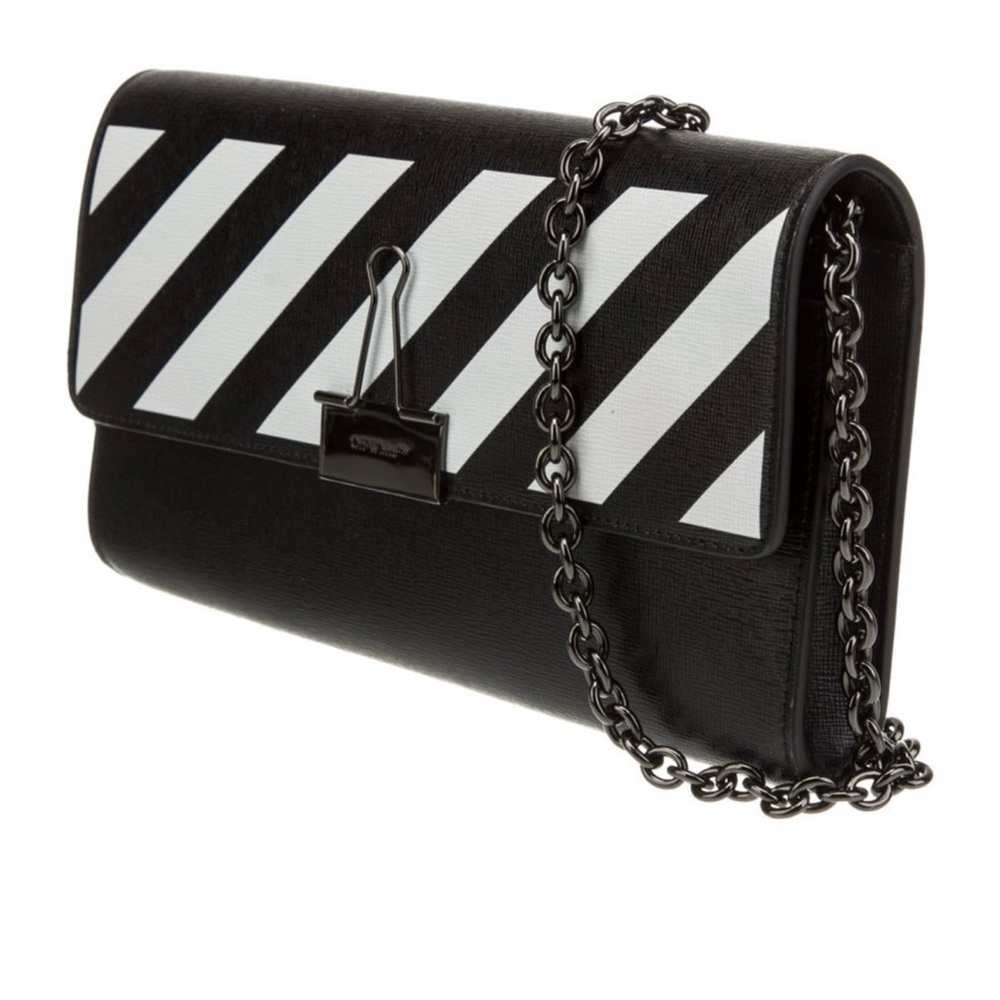 Black and White Striped Chain Clutch